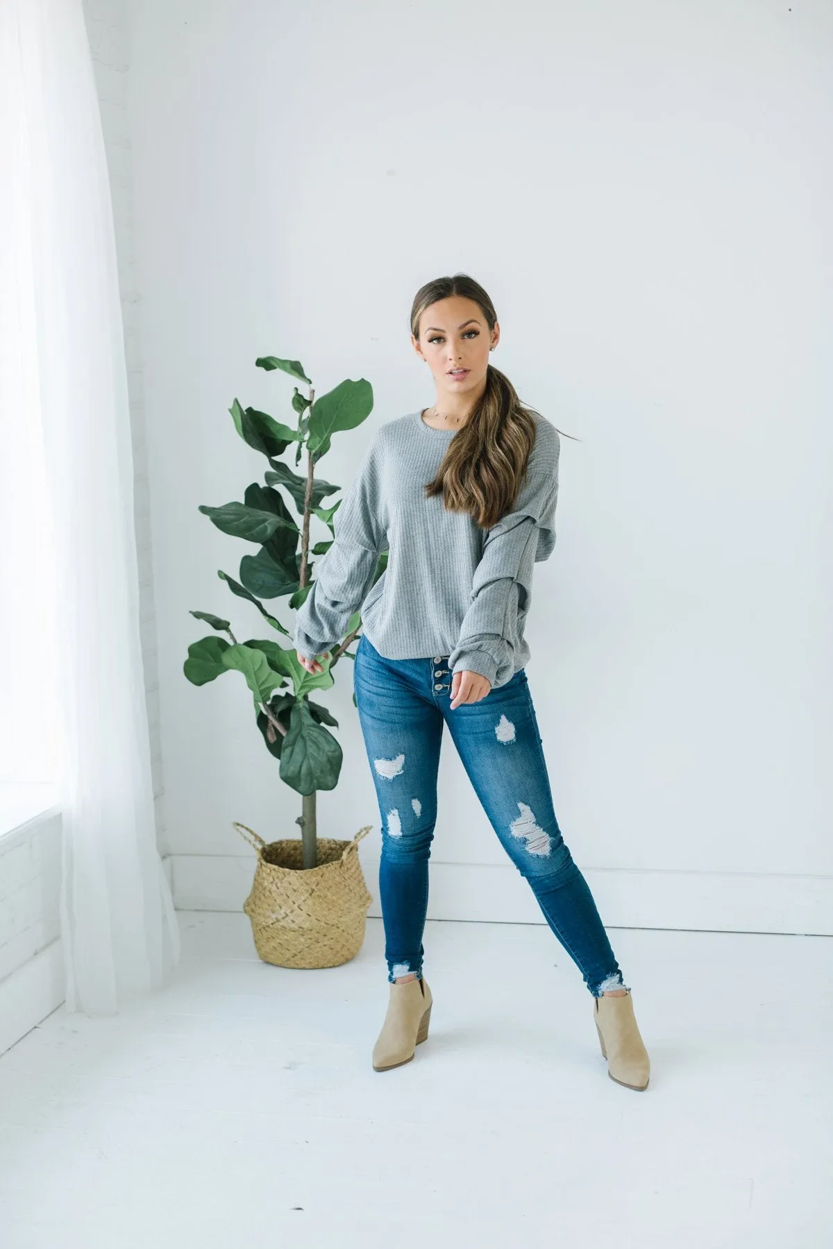 Ruffle Sleeve Thermal Tunic