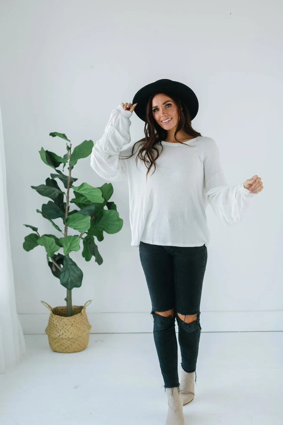 Ruffle Sleeve Thermal Tunic