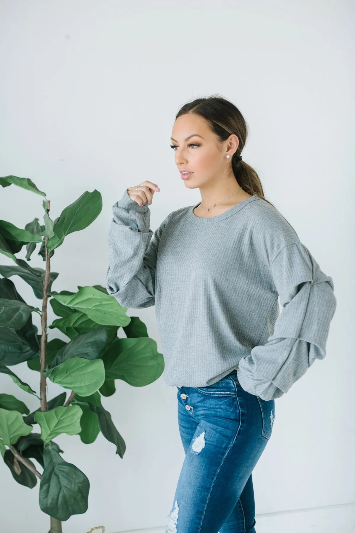 Ruffle Sleeve Thermal Tunic