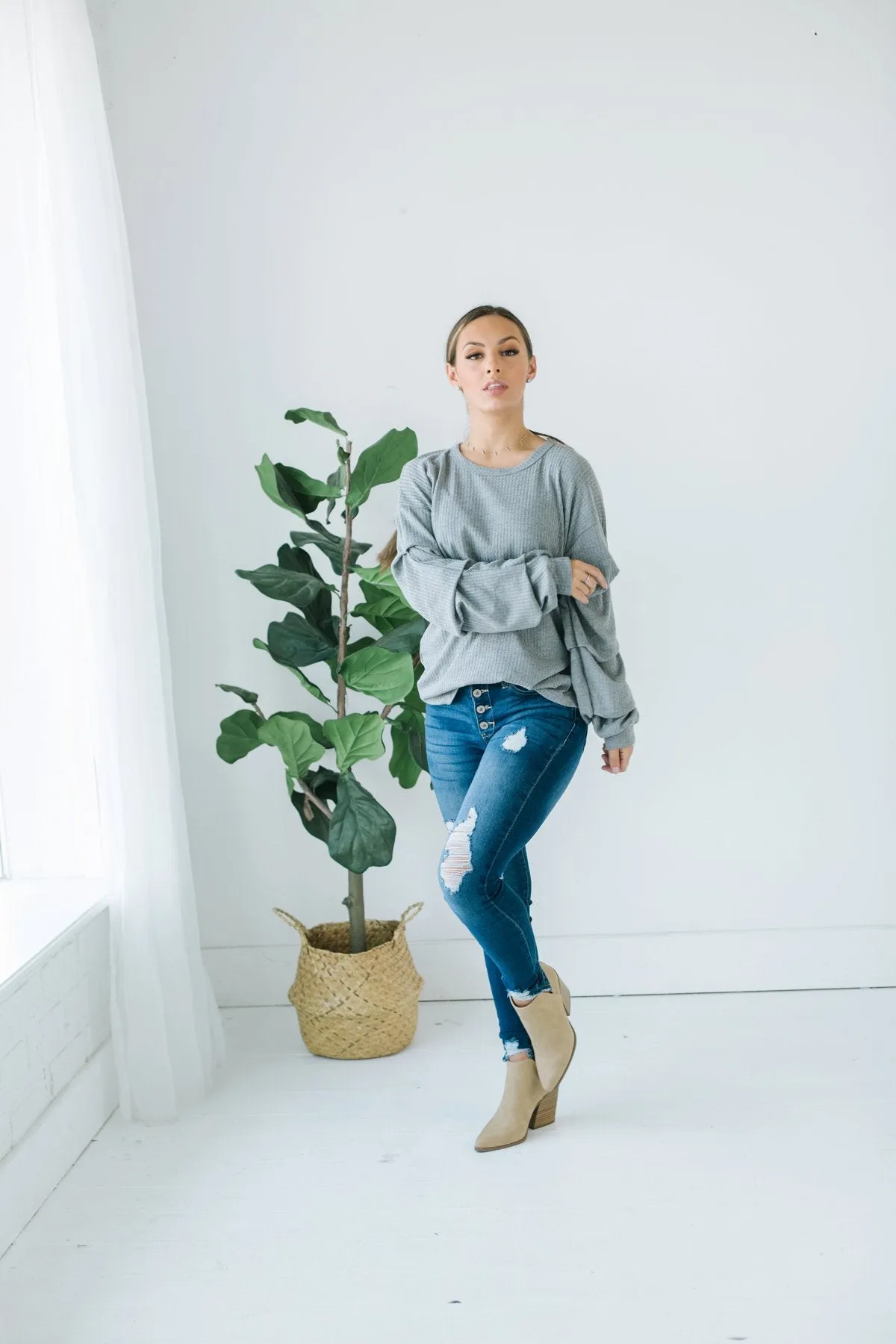 Ruffle Sleeve Thermal Tunic