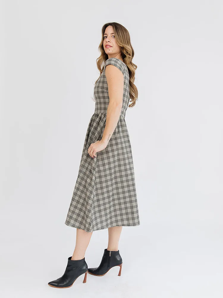 Rupi Midi Dress - Cement Plaid