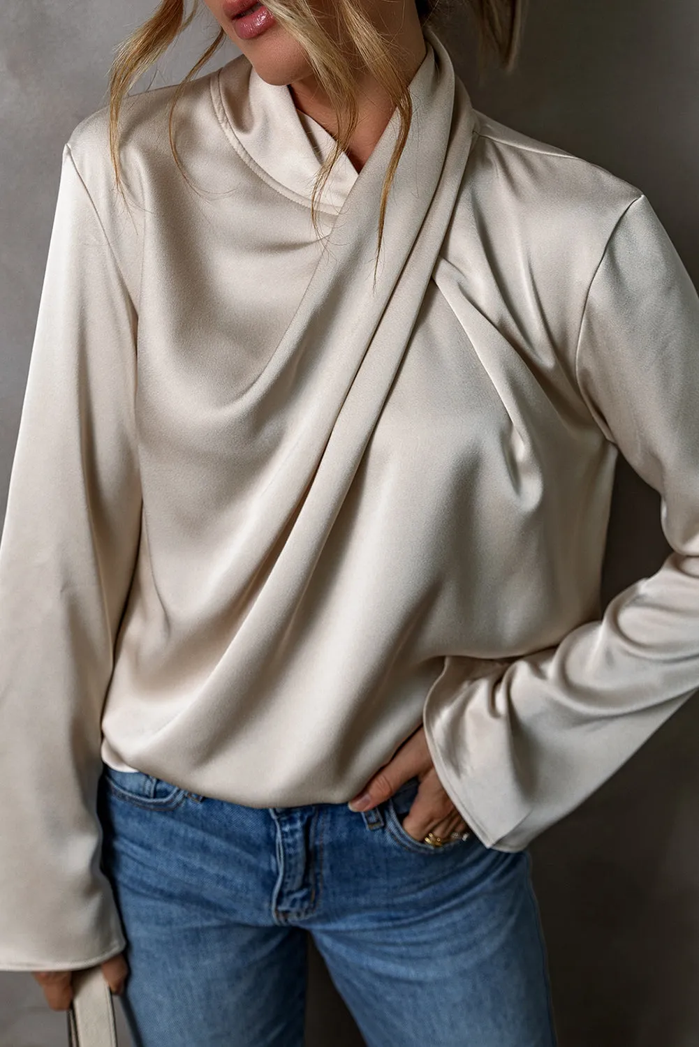 Satin Cross Front Keyhole Back Blouse