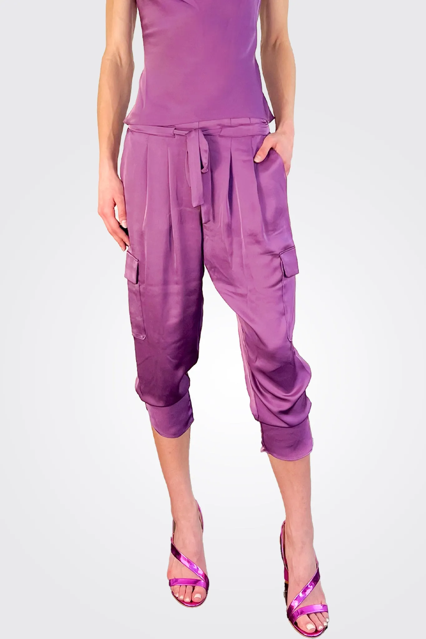 Satin Pocket Allyn Pant - Mulberry