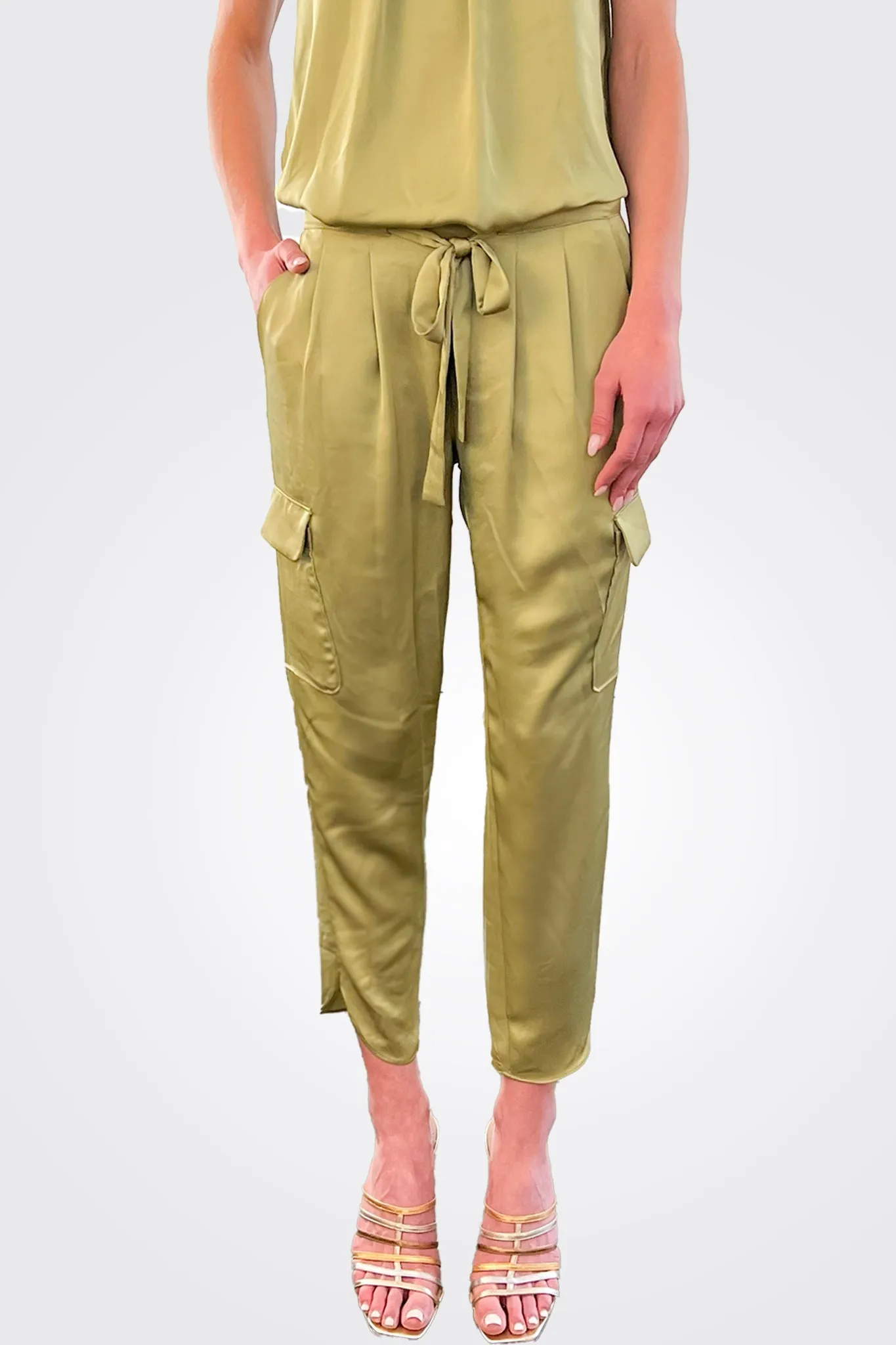 Satin Pocket Allyn Pant - Vintage Olive