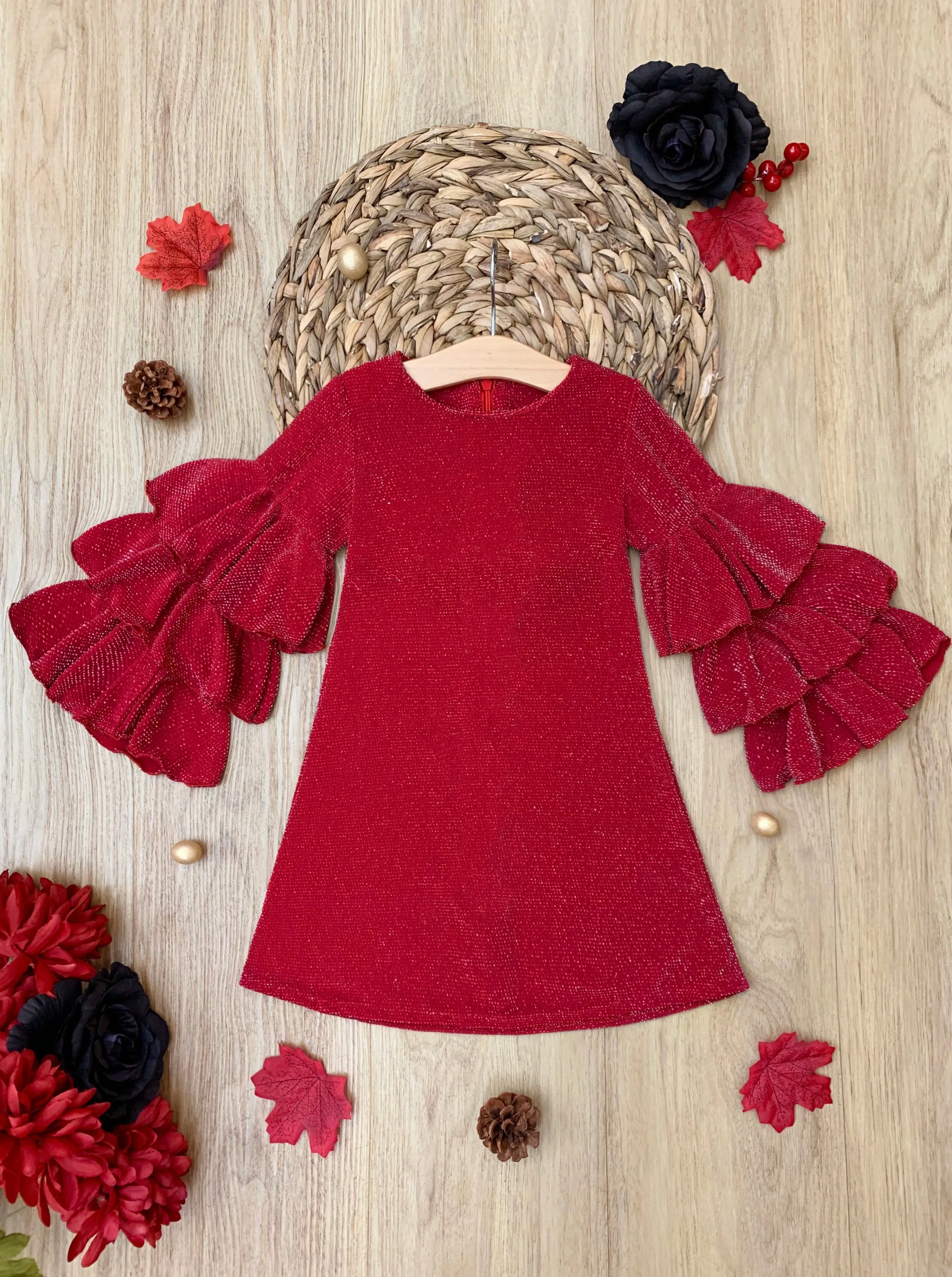 Scarlet Glow Tiered Sleeve Dress