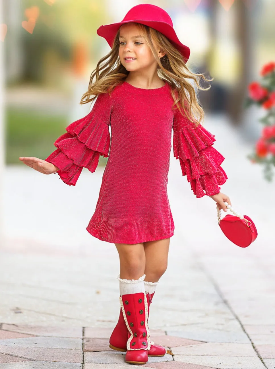 Scarlet Glow Tiered Sleeve Dress