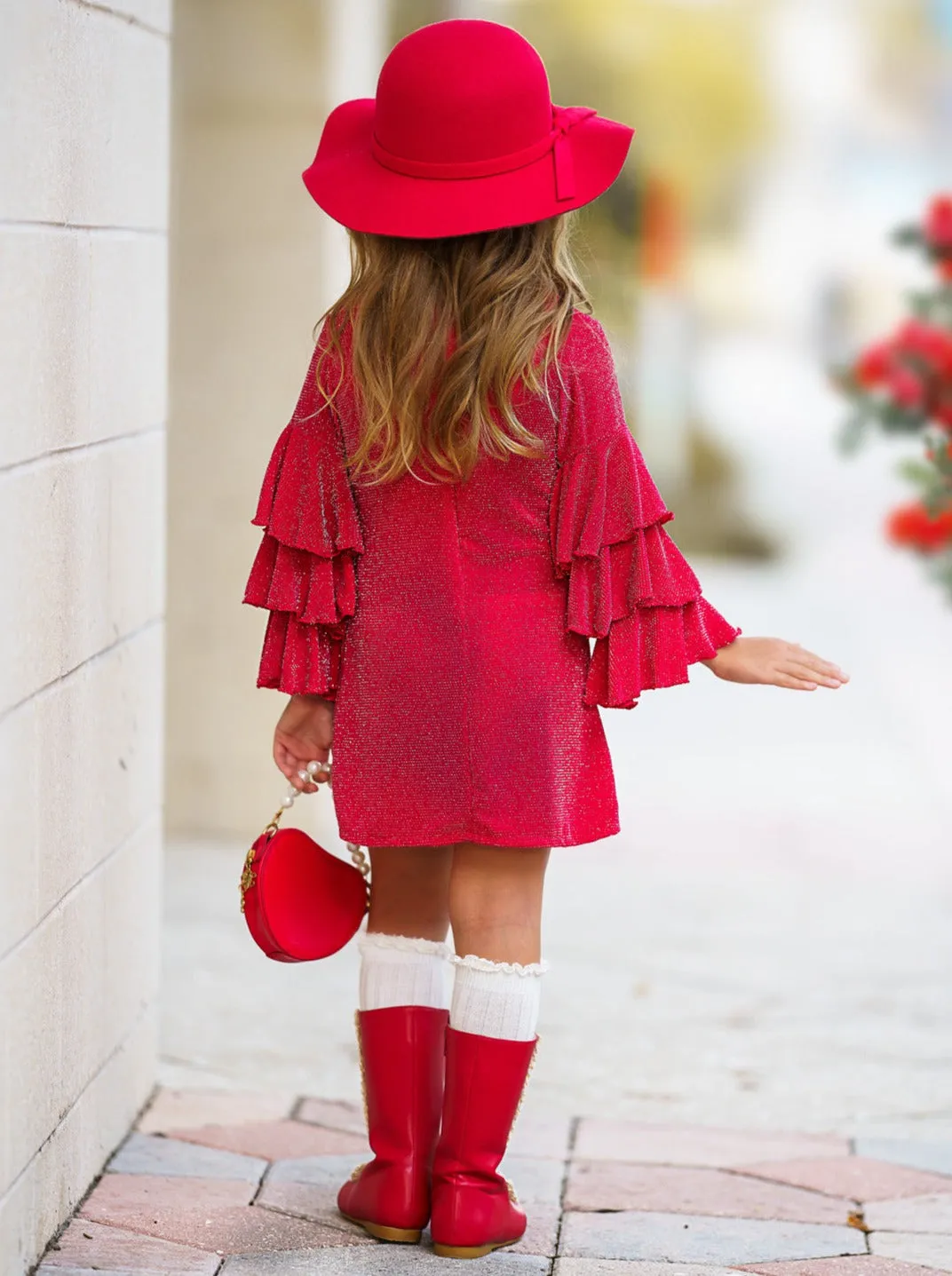 Scarlet Glow Tiered Sleeve Dress
