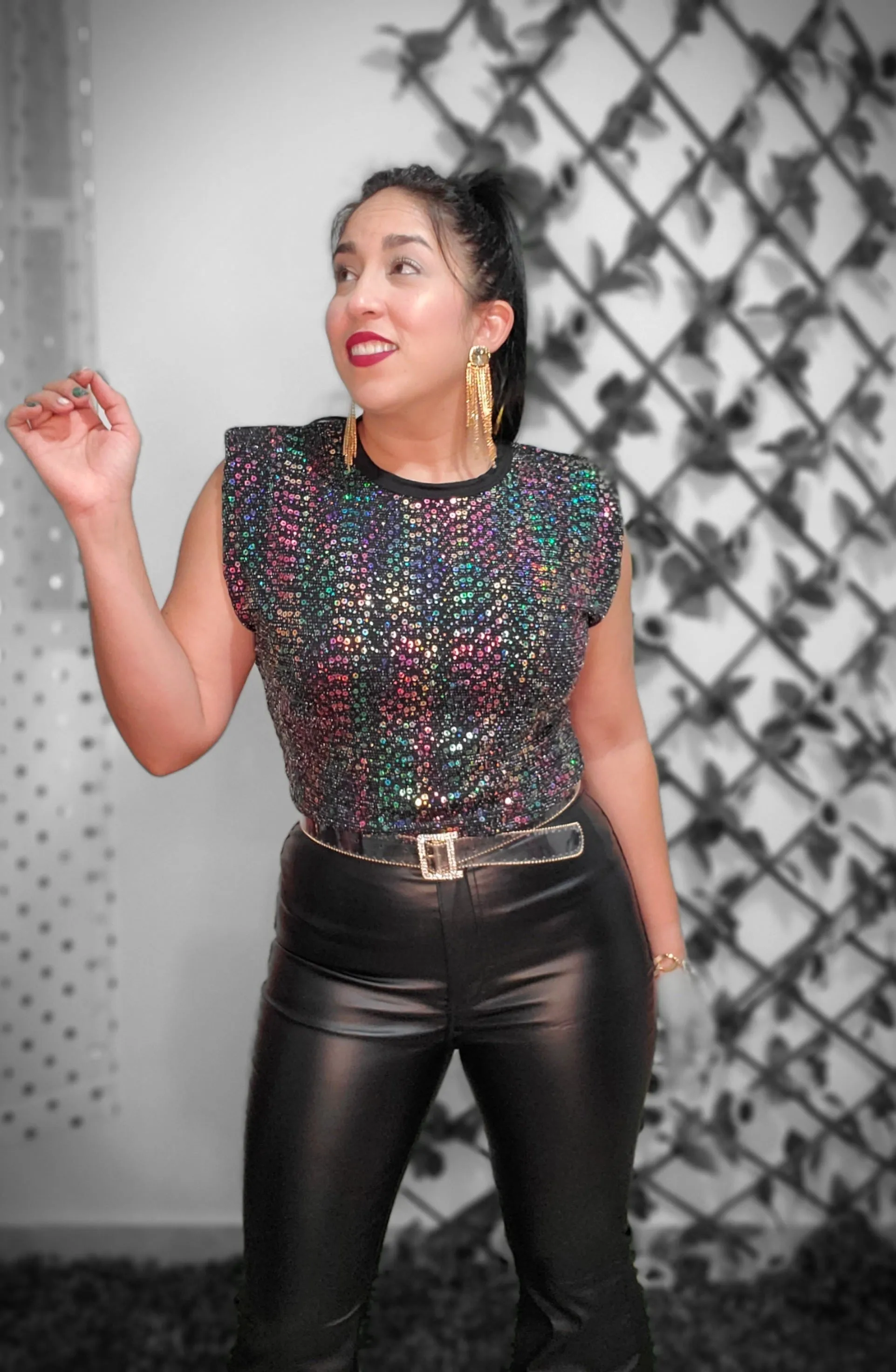 Sequin Shoulder Padded top
