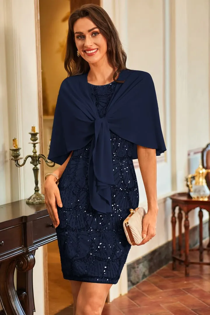 Sequin Sundress Cocktail Dresses with Chiffon Shrug