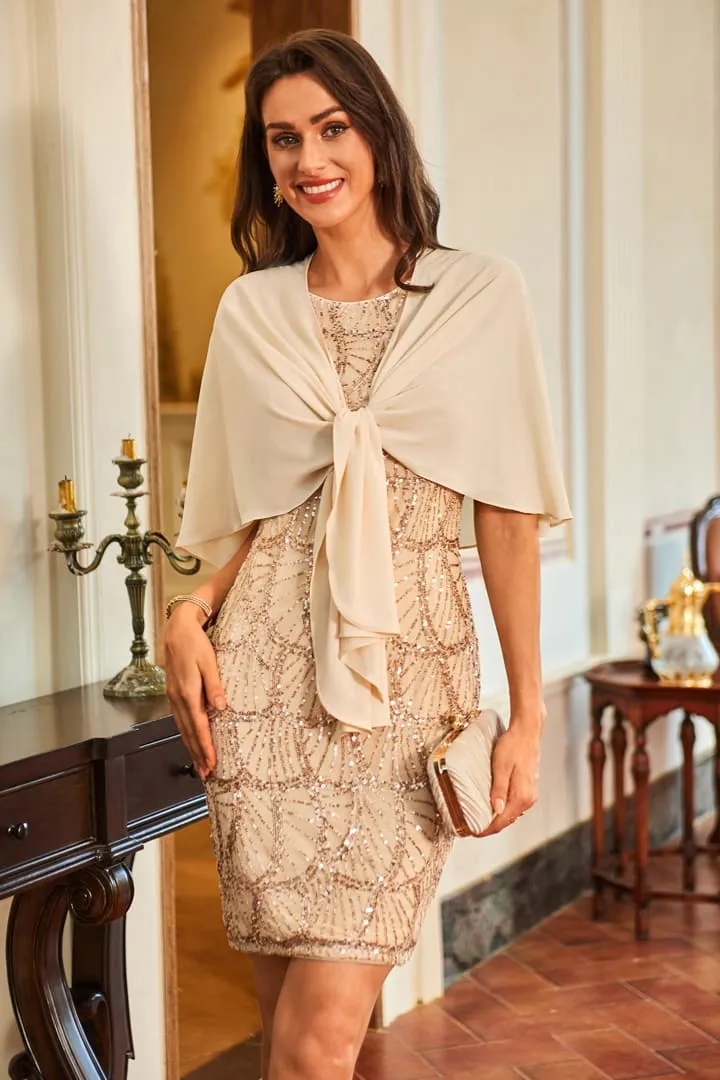 Sequin Sundress Cocktail Dresses with Chiffon Shrug