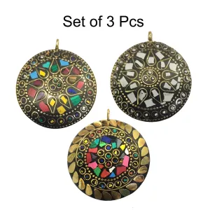 Set of 3 Pcs Stunning Tibetan Necklace making Pendant, 3 different Colors
