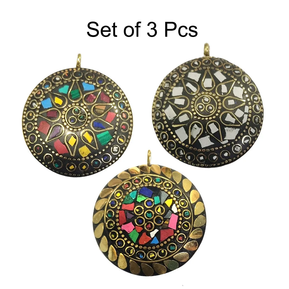 Set of 3 Pcs Stunning Tibetan Necklace making Pendant, 3 different Colors