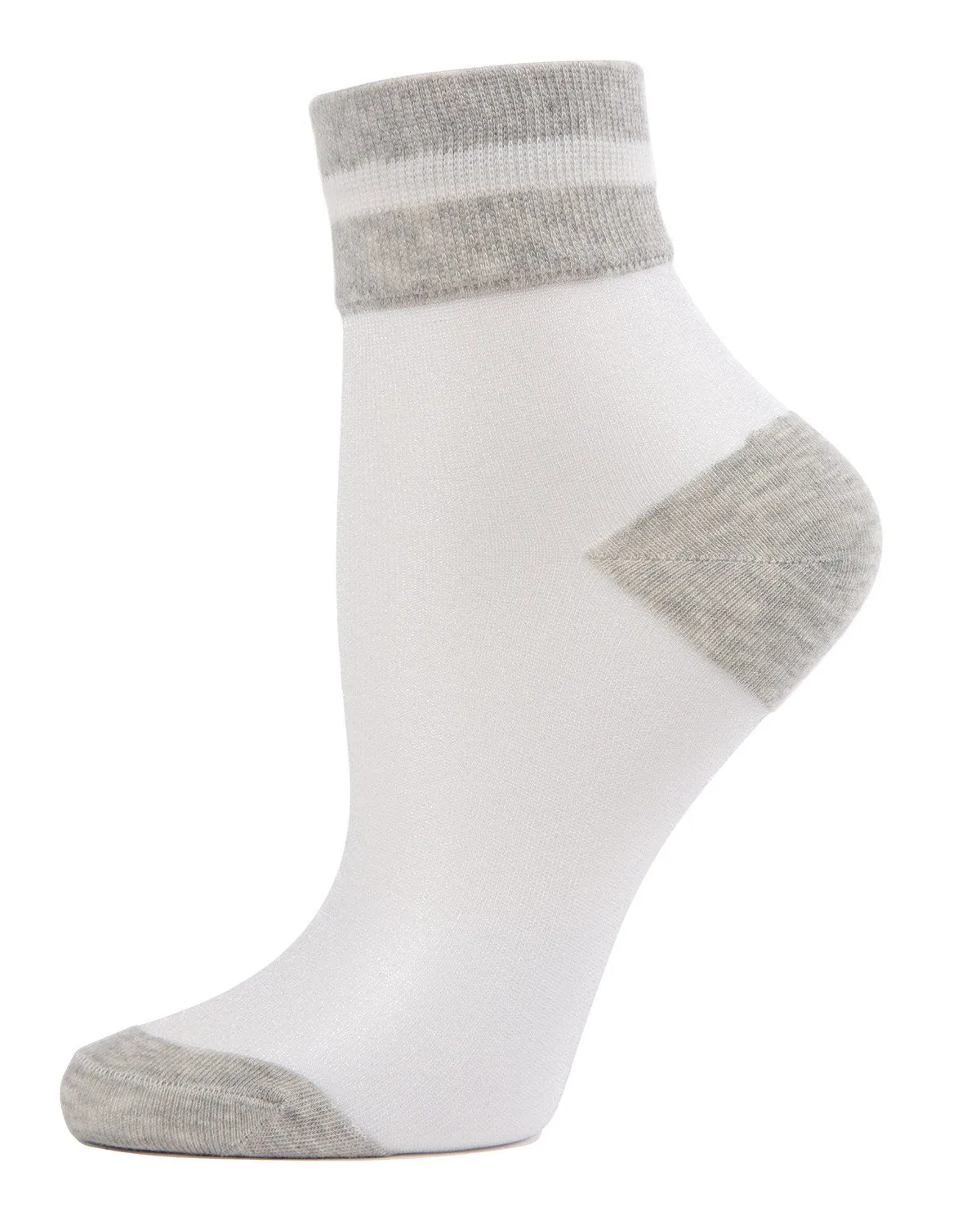 Sheer See-Through Ankle Socks with Striped Cuff