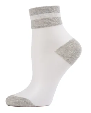 Sheer See-Through Ankle Socks with Striped Cuff