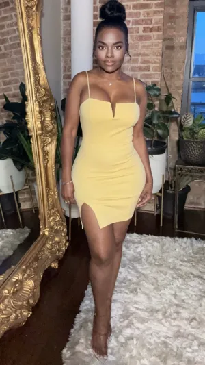 Side Slit Bodycon Dress - Yellow