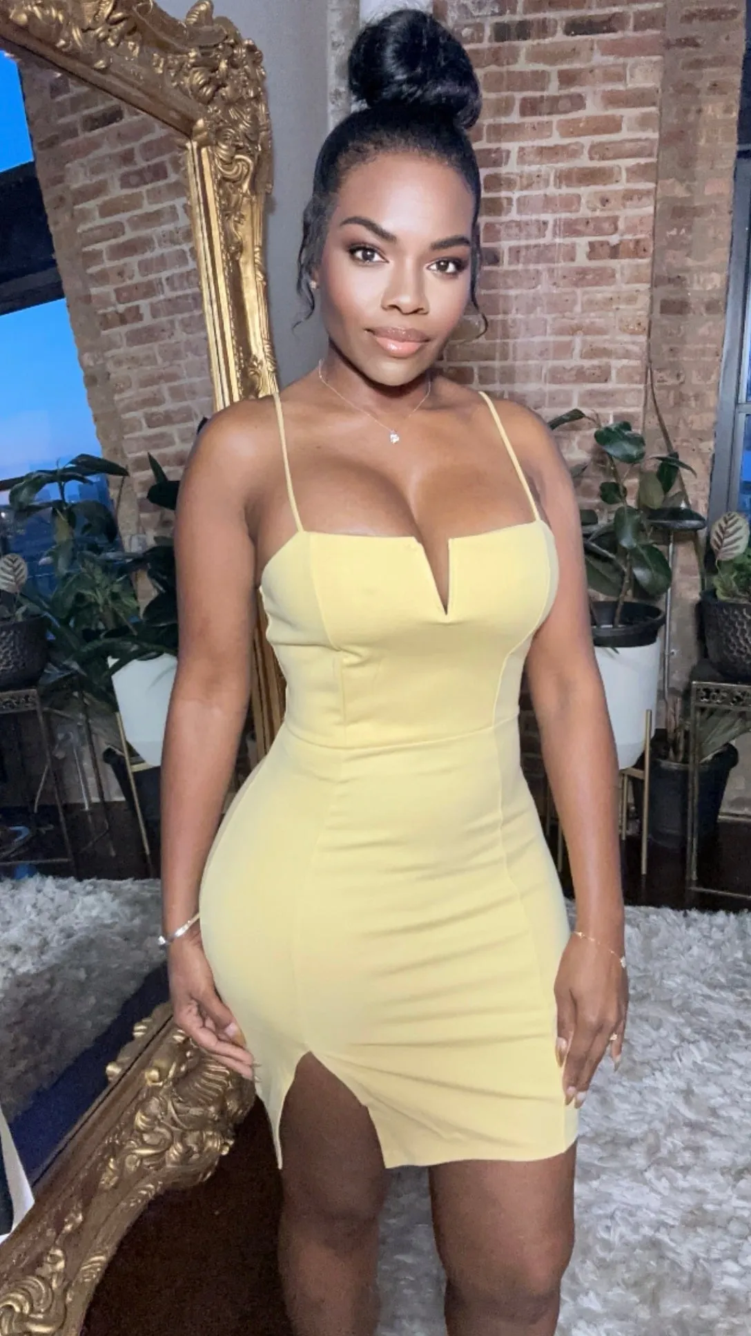 Side Slit Bodycon Dress - Yellow