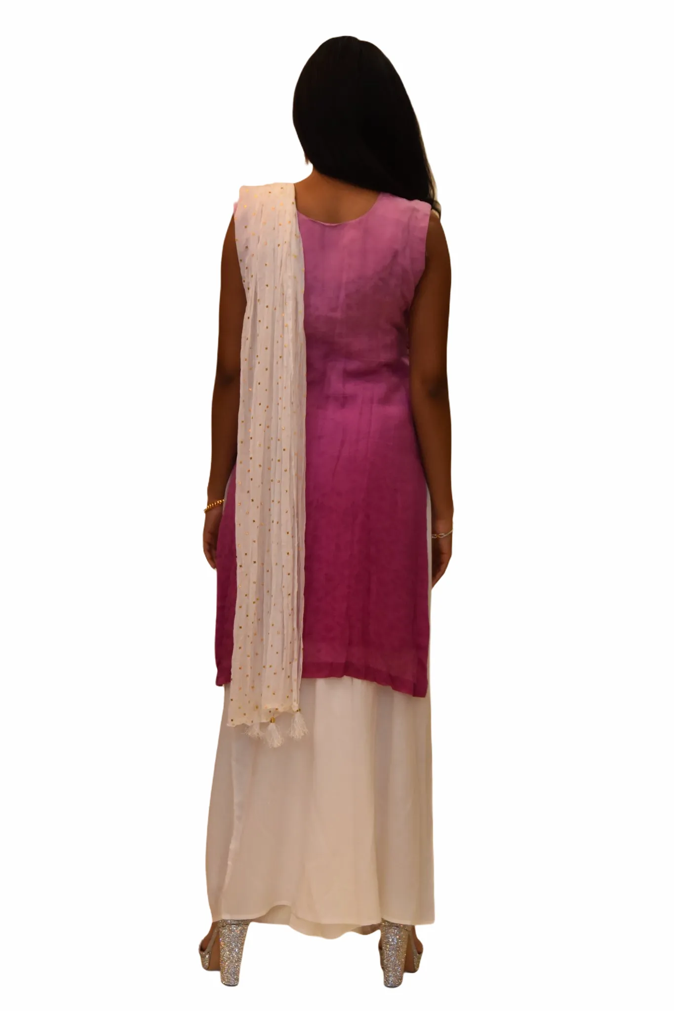 Silk Two Toned Taffy Pink Embroidered Kurti