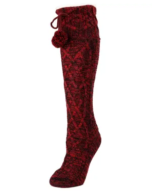 Silpi Lattice Pom-Pom Accent Knee High Sock