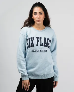 Six Flag Embroidered Irish Knitted Sweater Blue