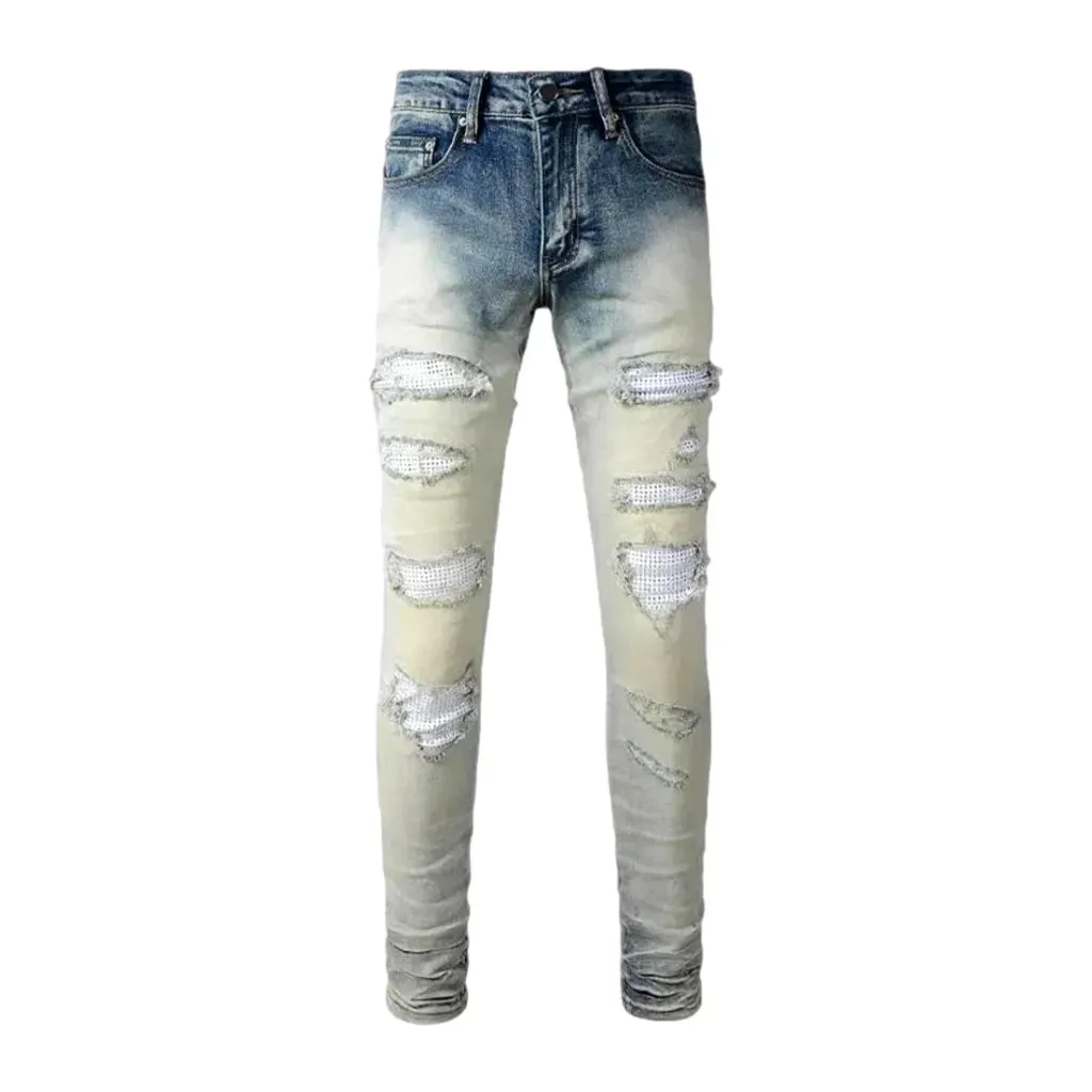 Skinny fit fashion grunge men's jeans