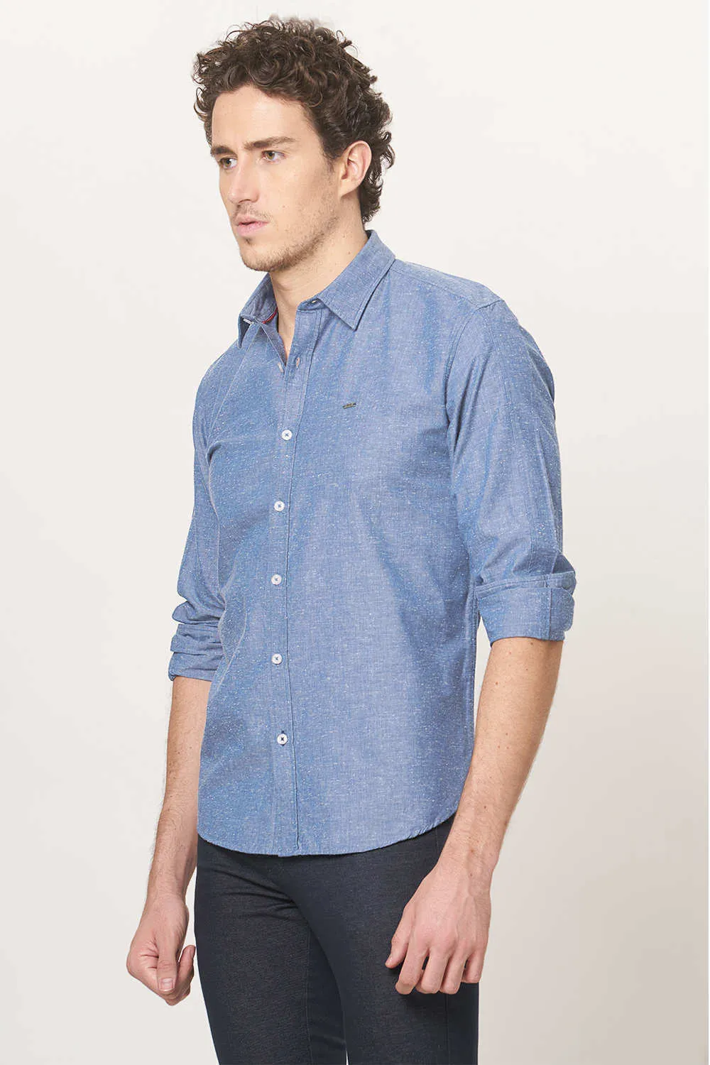 Slim Fit Neps Chambray Shirt