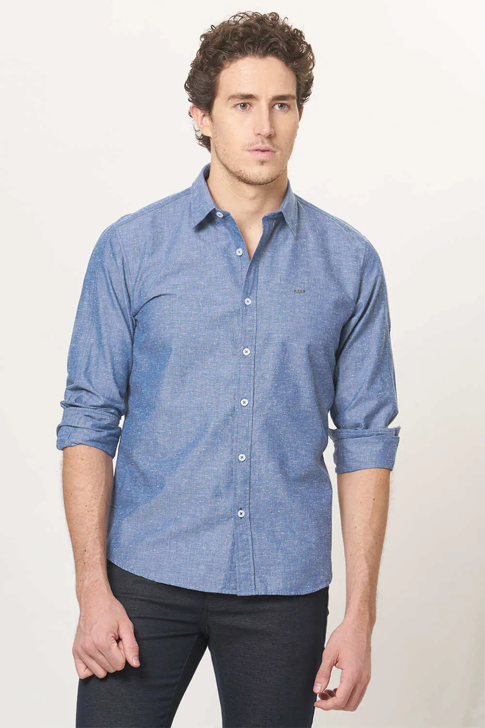 Slim Fit Neps Chambray Shirt