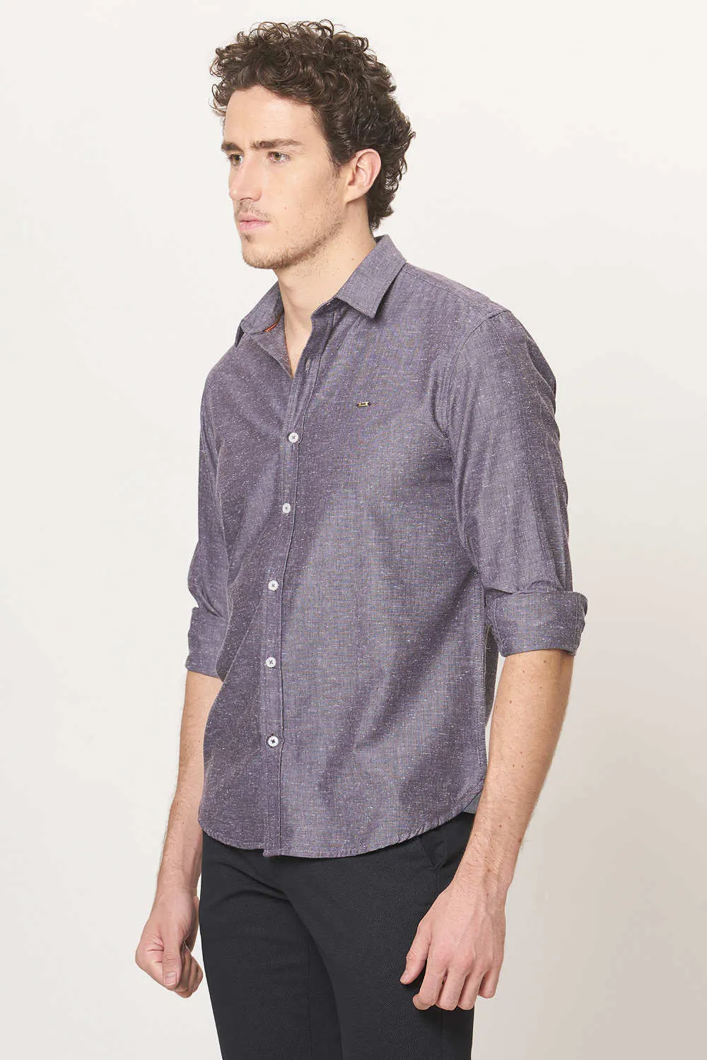 Slim Fit Neps Chambray Shirt