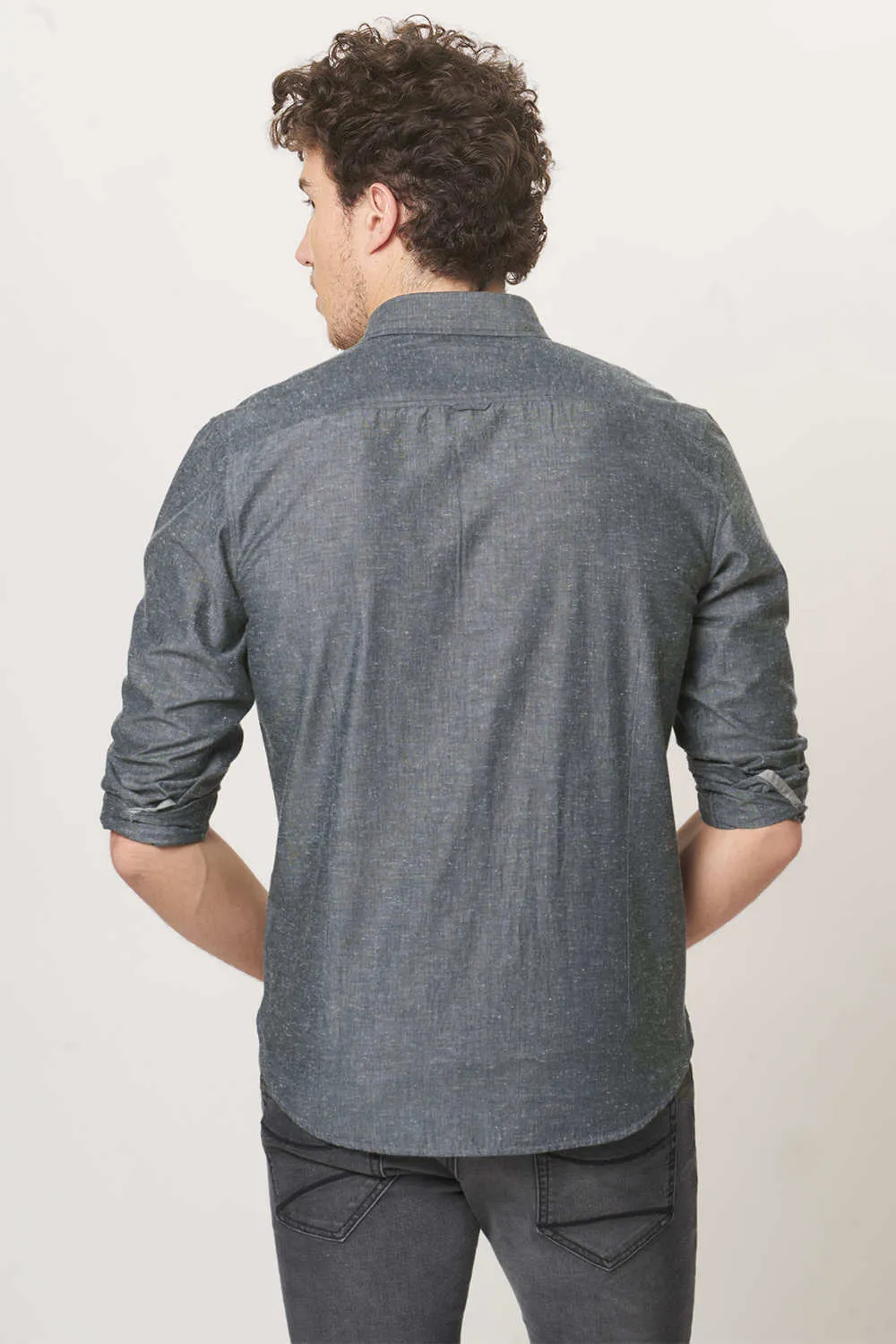 Slim Fit Neps Chambray Shirt