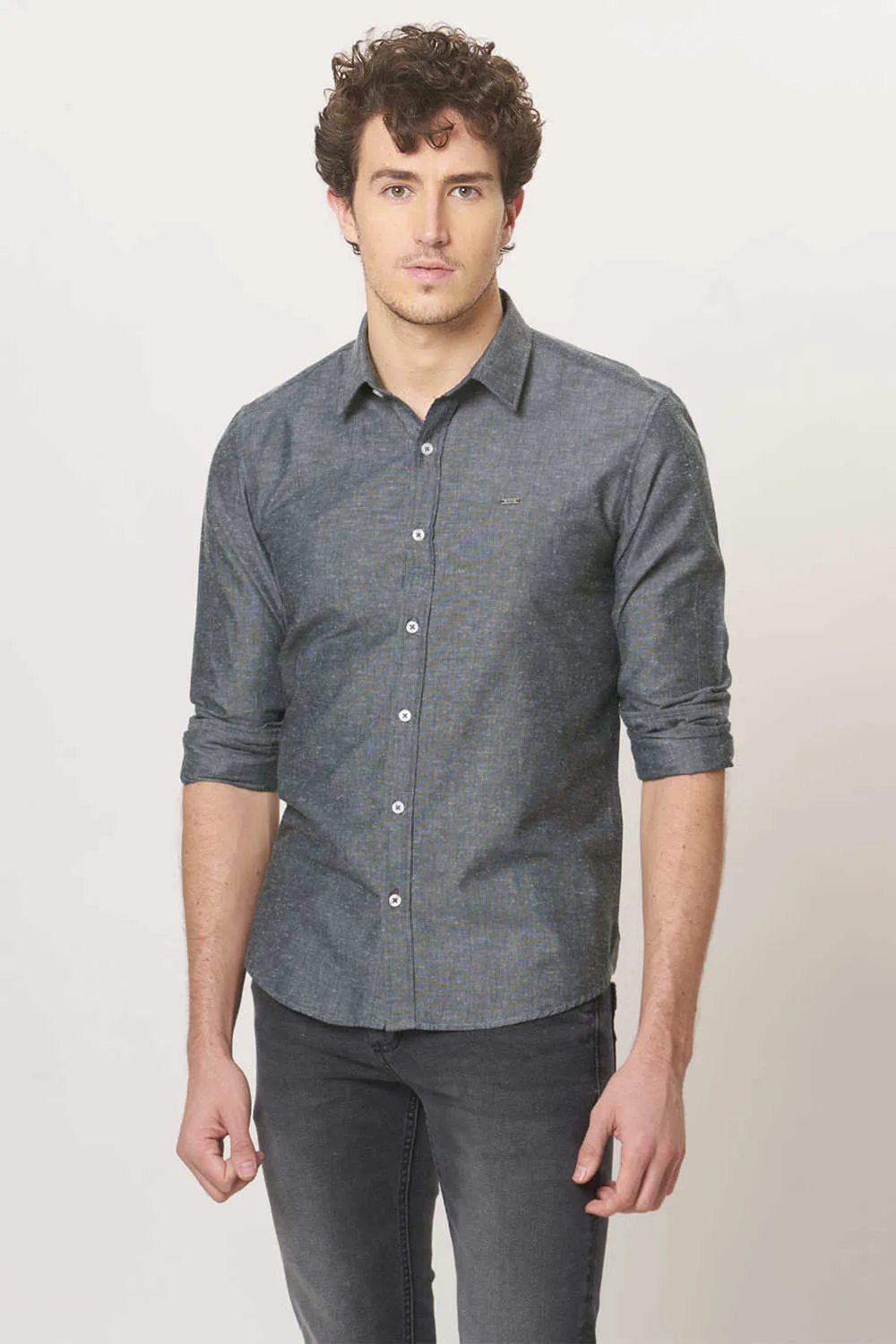 Slim Fit Neps Chambray Shirt