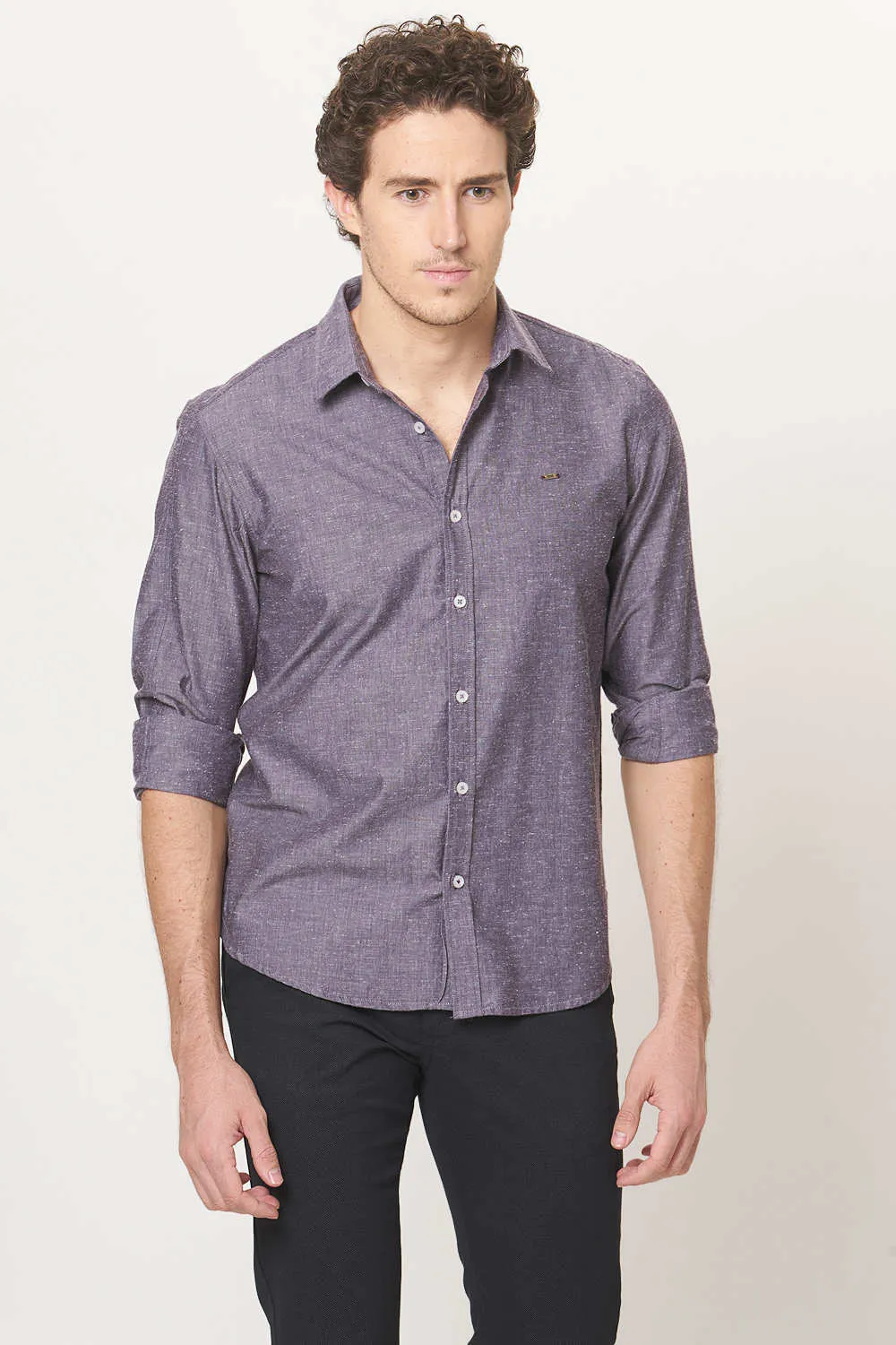 Slim Fit Neps Chambray Shirt