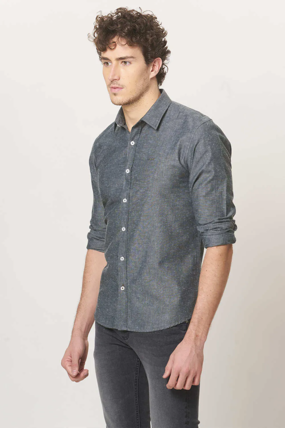 Slim Fit Neps Chambray Shirt