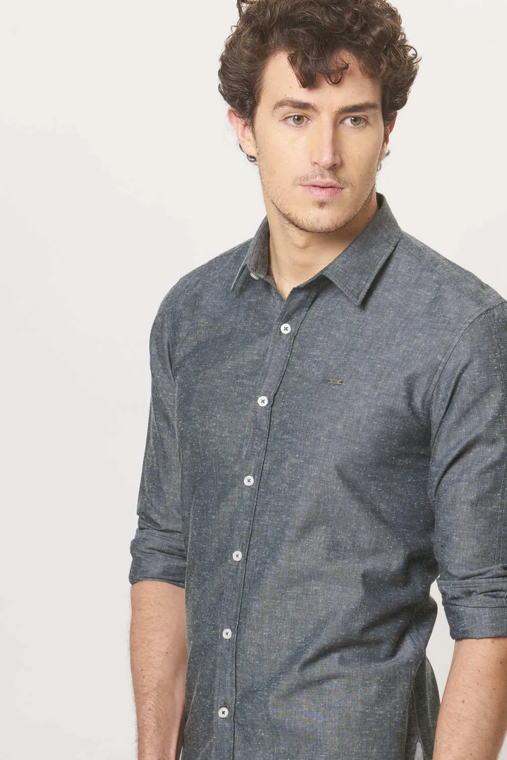 Slim Fit Neps Chambray Shirt