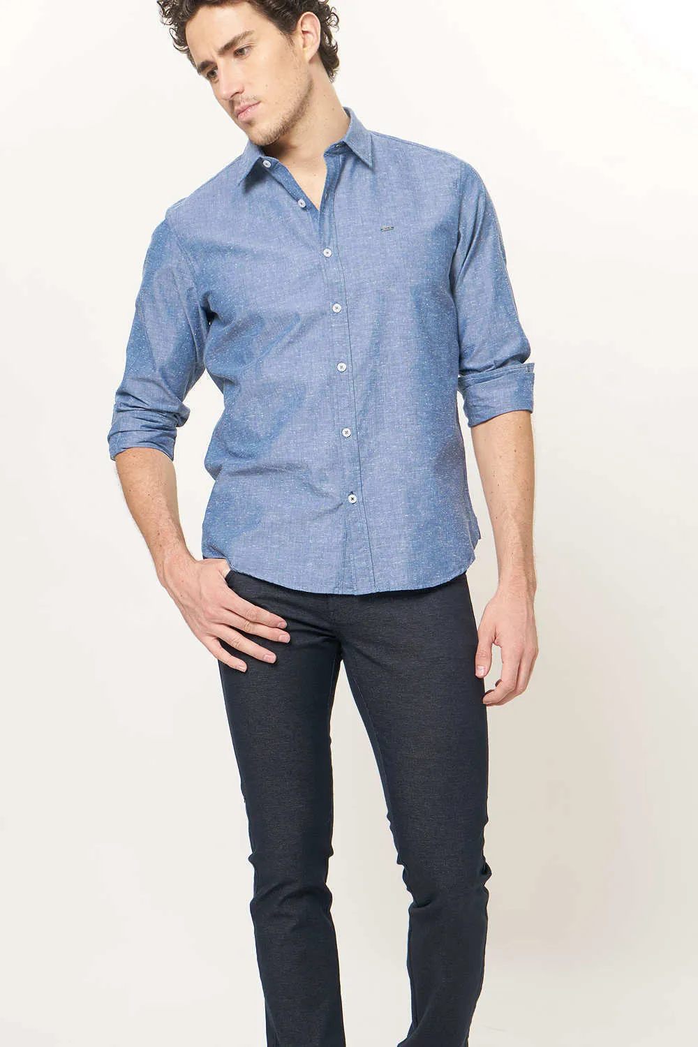 Slim Fit Neps Chambray Shirt