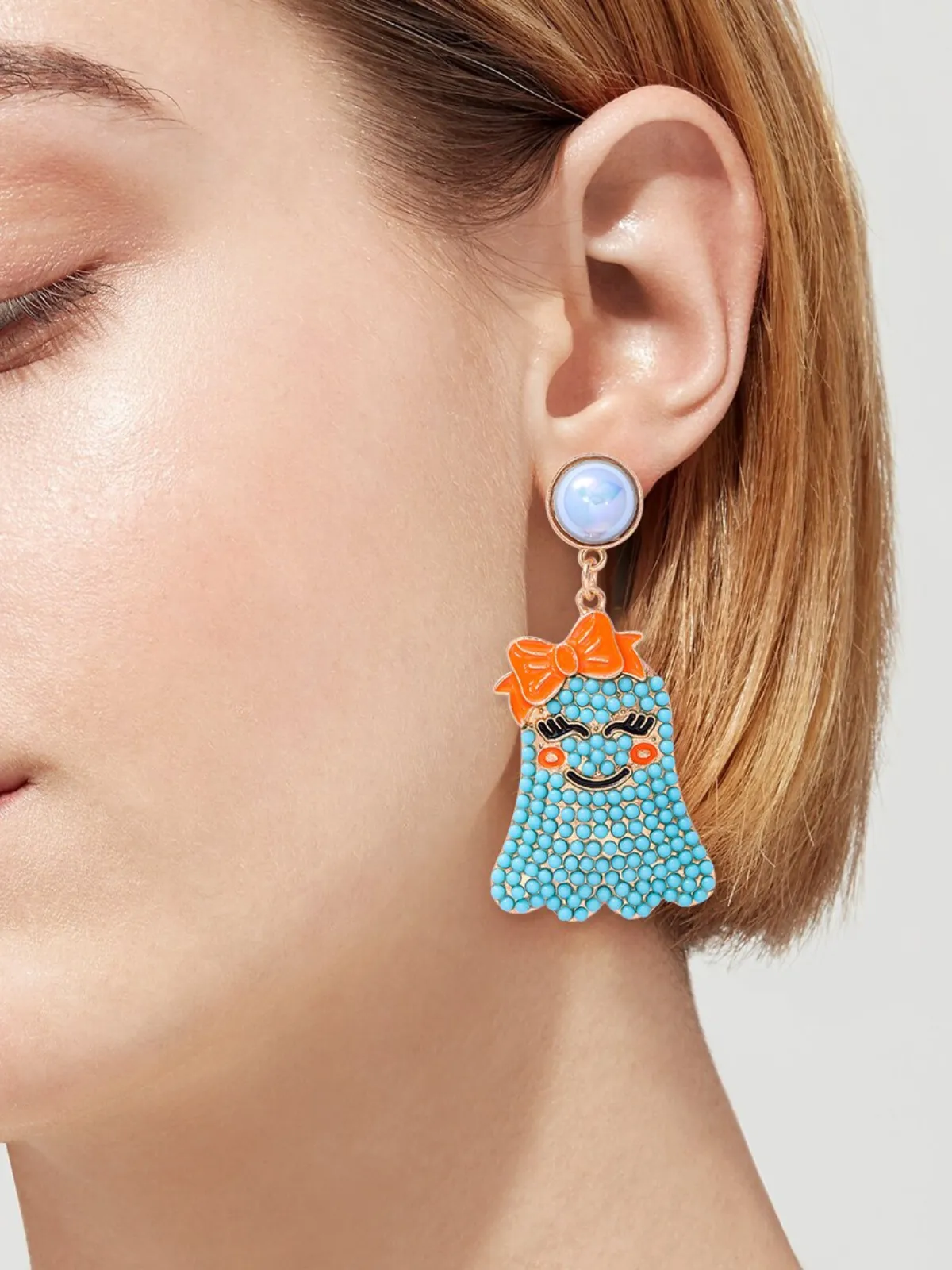 Smiley Spook Beaded Ghost Drop Earrings