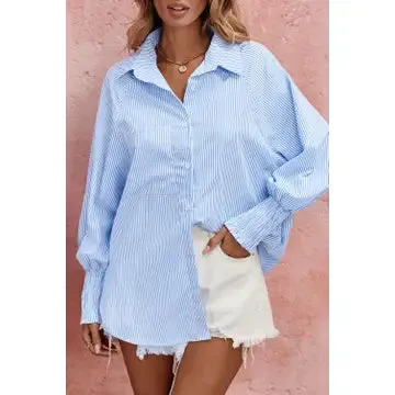 Smocked Cuff Boyfriend Shirt