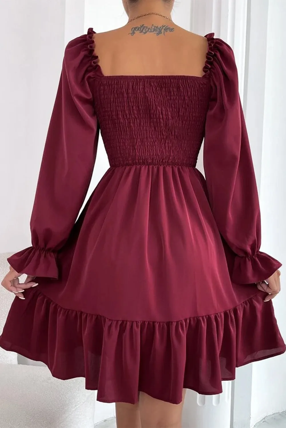 Smocked Ruffle Puff Sleeve Dress