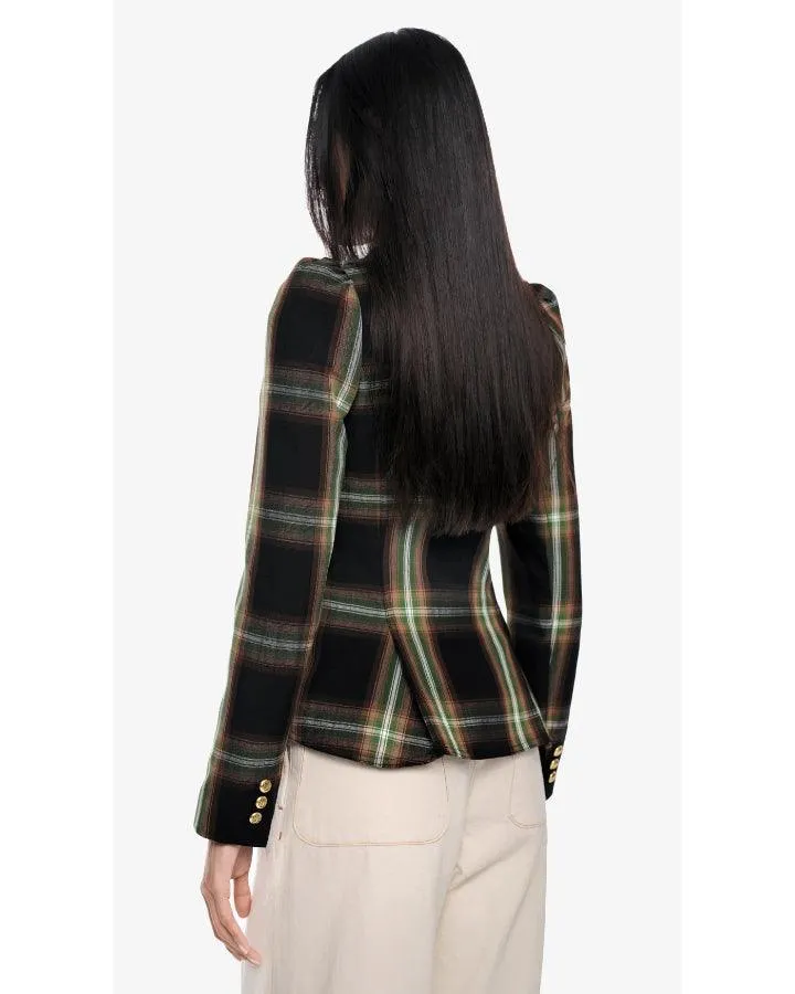 Smythe Pouf Sleeve Evergreen Plaid Blazer