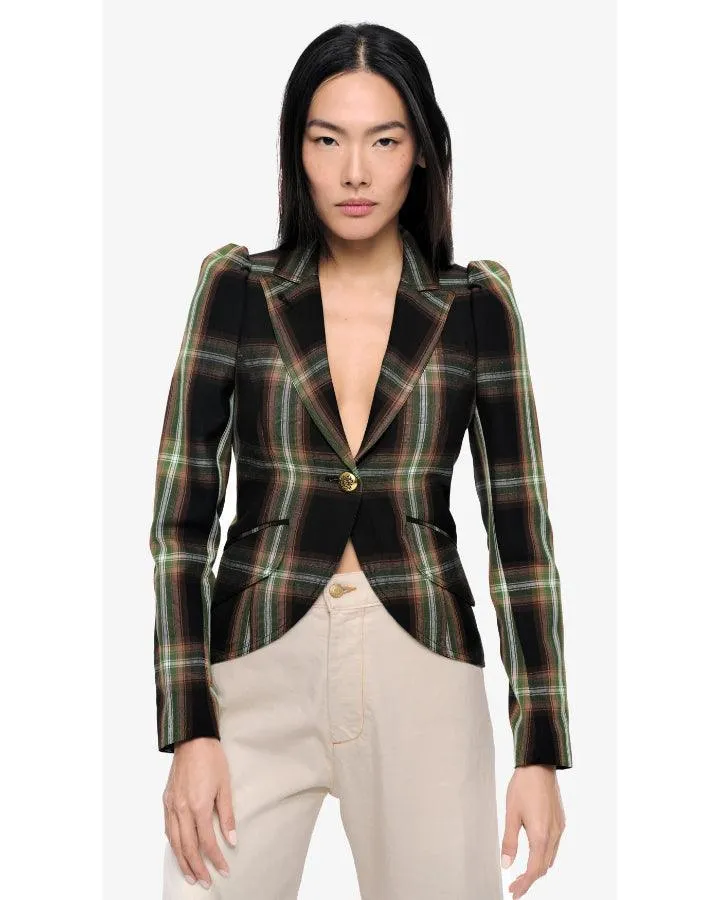 Smythe Pouf Sleeve Evergreen Plaid Blazer