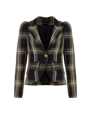 Smythe Pouf Sleeve Evergreen Plaid Blazer
