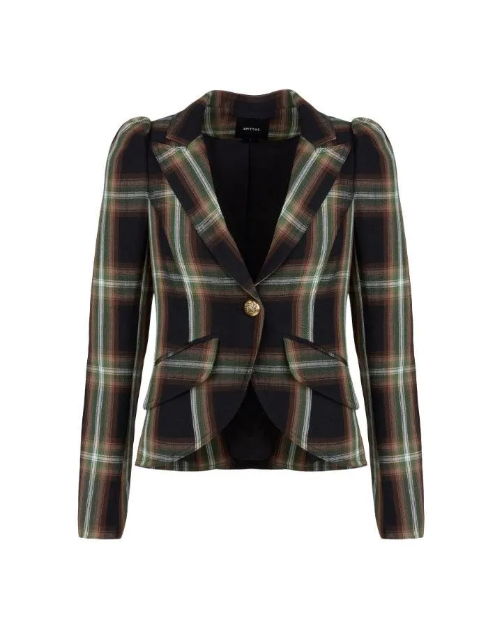 Smythe Pouf Sleeve Evergreen Plaid Blazer
