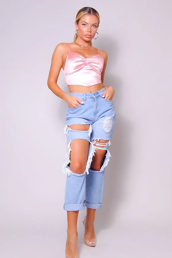 Spaghetti Strap Ruched Crop Top