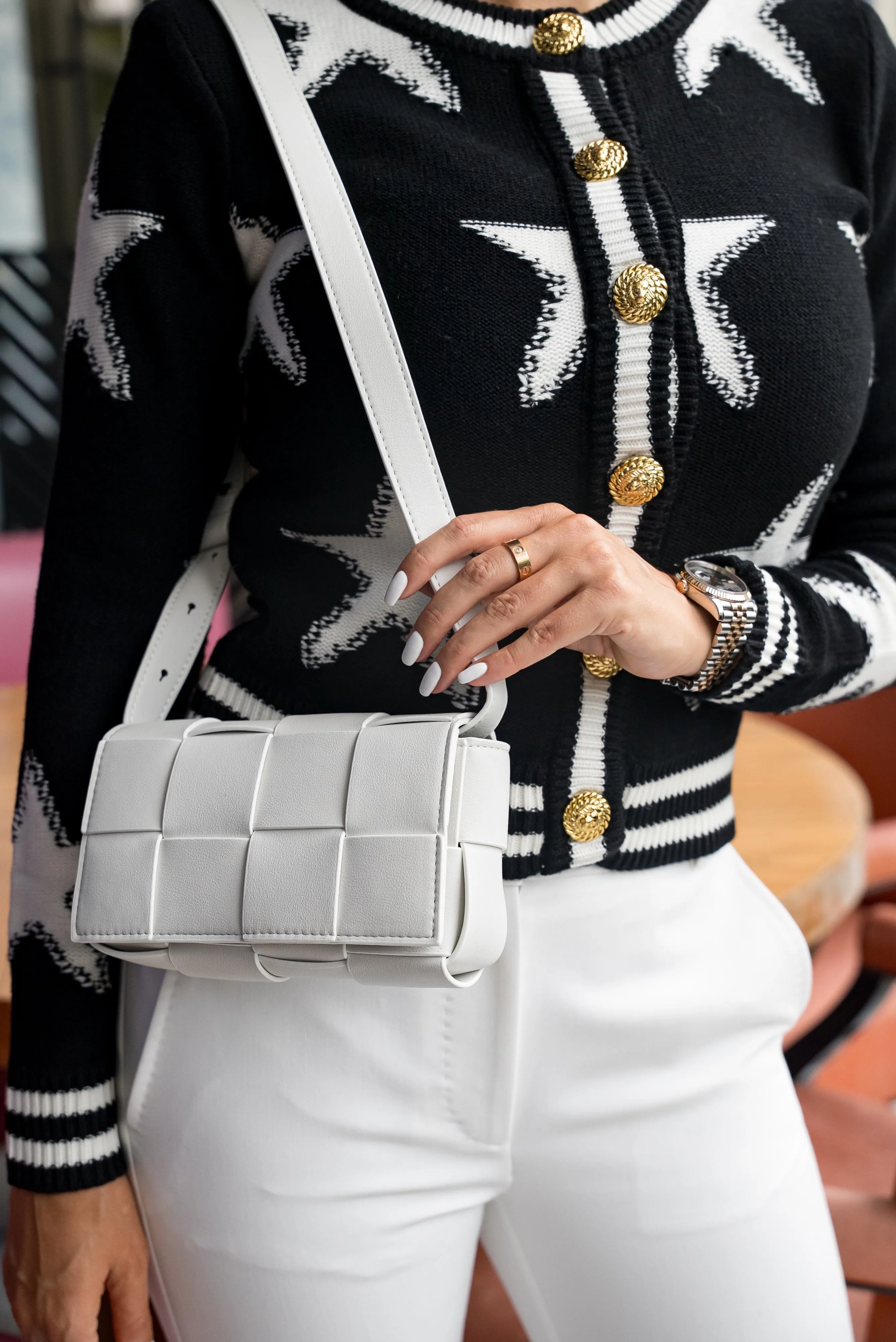 Star Knit Cardigan - Black & White