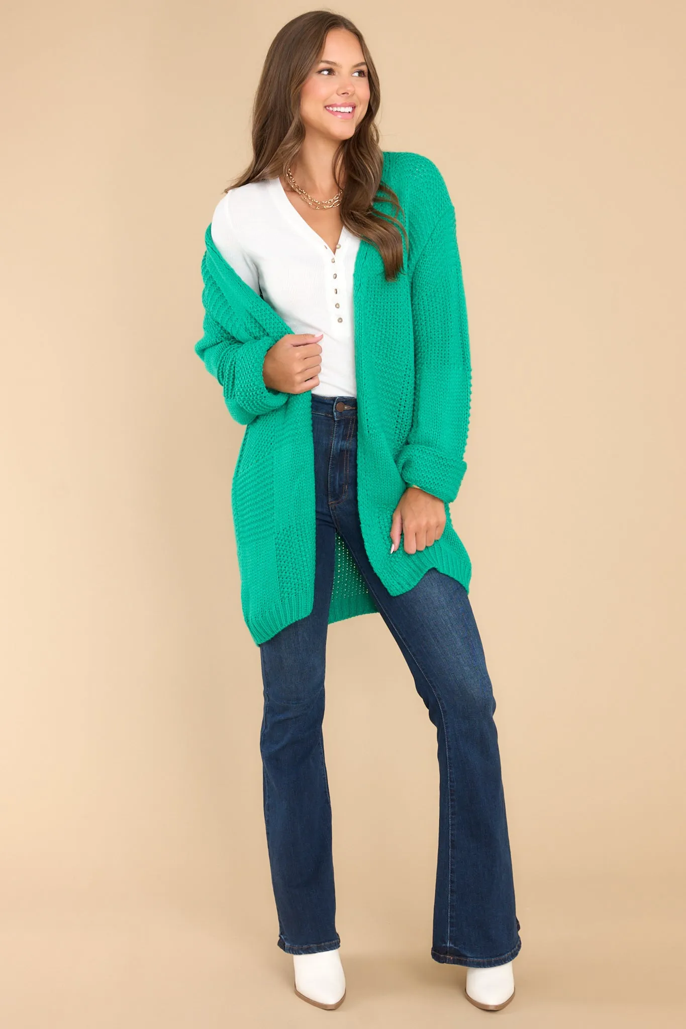 Stay Or Leave Kelly Green Cardigan