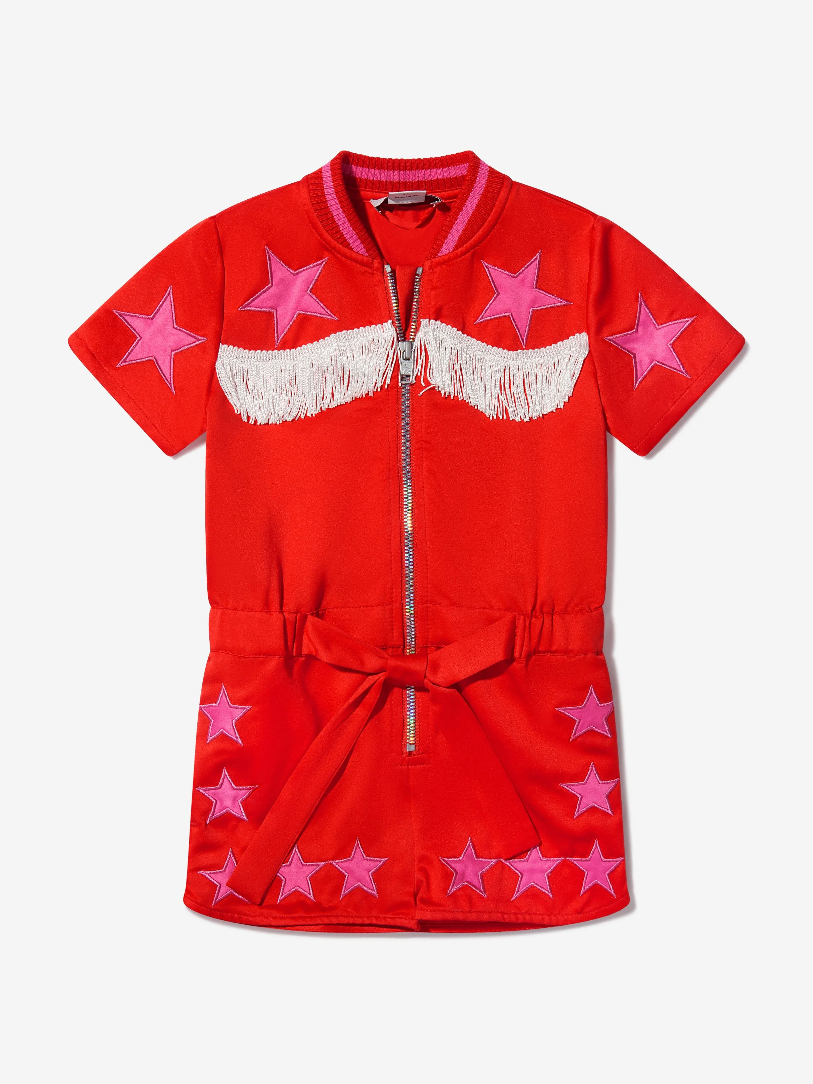Stella McCartney Girls Cotton Satin Fringed Star Playsuit