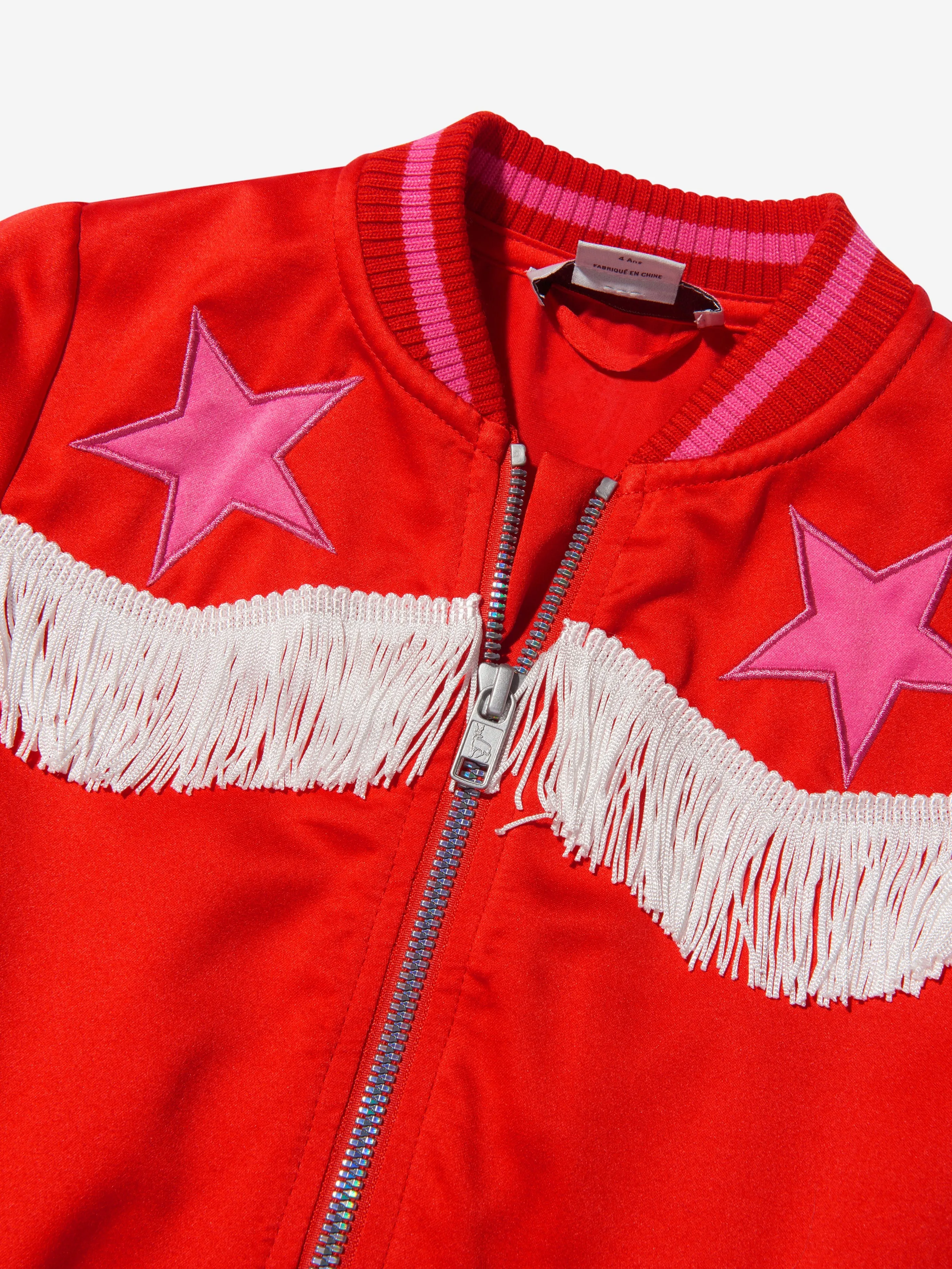 Stella McCartney Girls Cotton Satin Fringed Star Playsuit