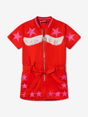 Stella McCartney Girls Cotton Satin Fringed Star Playsuit