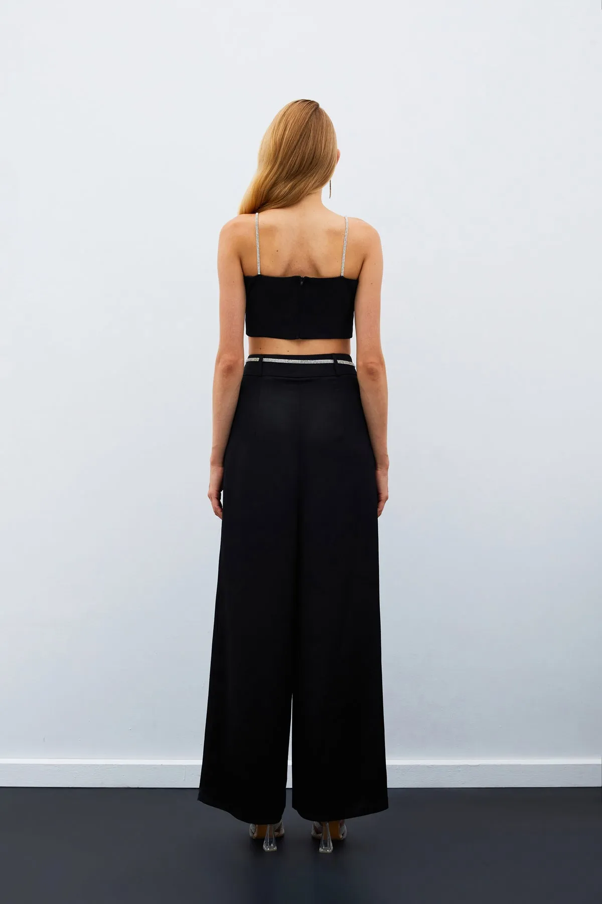 Stone Belt Satin Trousers - BLACK