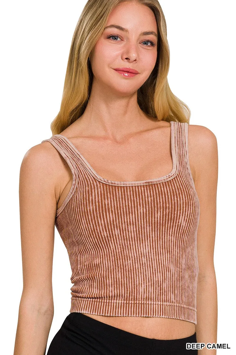 Stone Washed Ribbed Seamless With Bra Pads