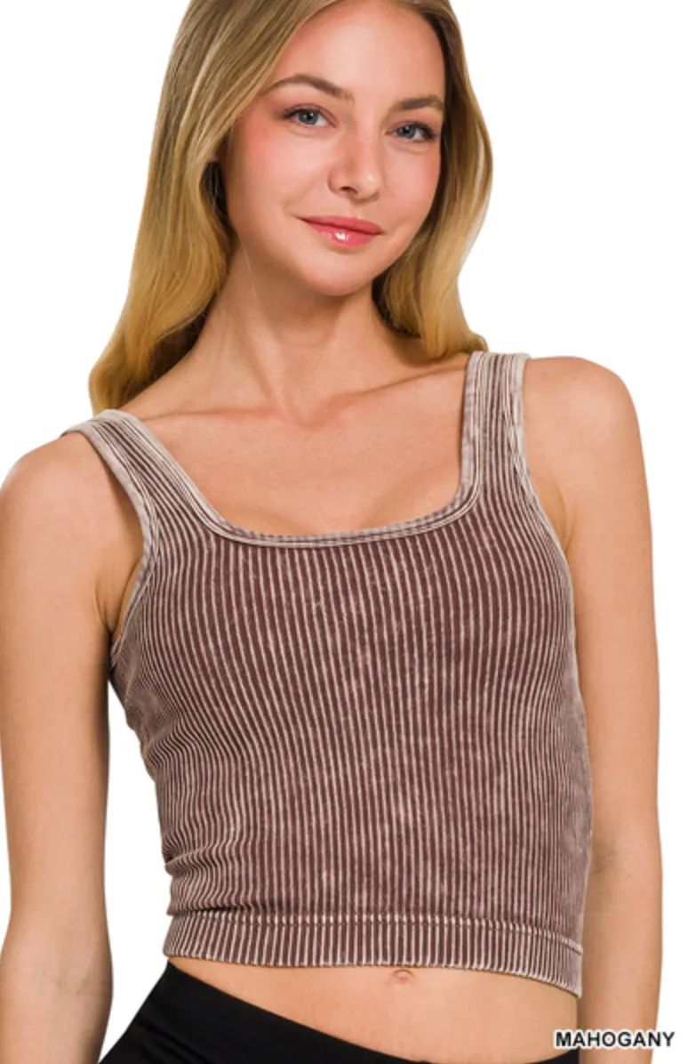 Stone Washed Ribbed Seamless With Bra Pads