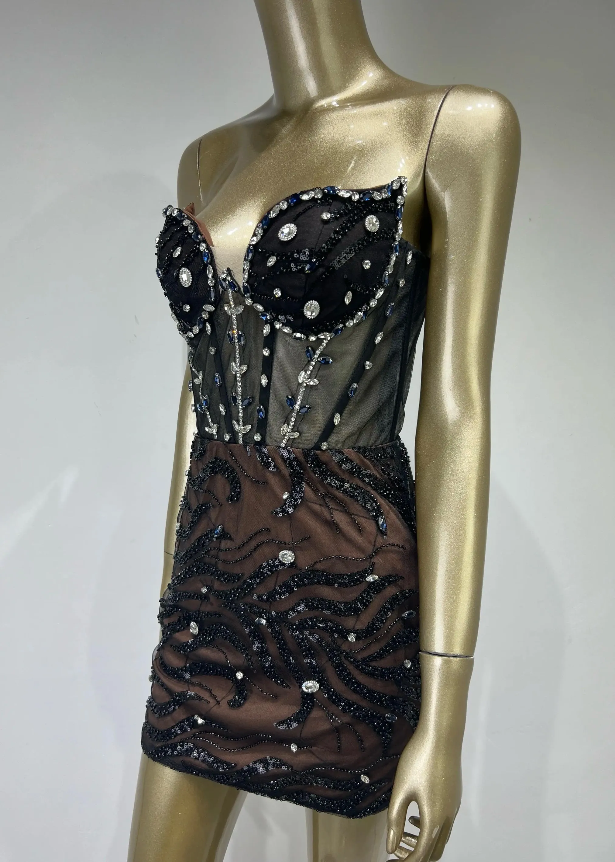 Strapless Rhinestone Decor Bodycon Mini Dress